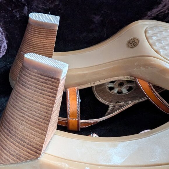 LIKE NEW Western Rodeo High-heel Sandals Medicine Wheel Leather Cork Spring Step - Picture 15 of 16